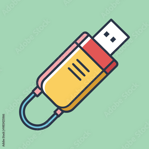 Illustration of a simple USB drive on a light green background
