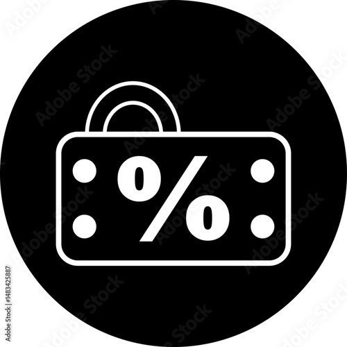 Travel Deal Icon: Circular White/Transparent Bag with Percent for Discounts