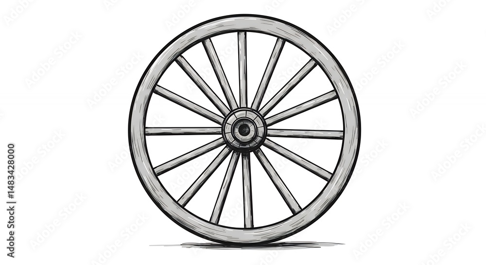 Fototapeta premium Vintage gray wagon wheel illustration