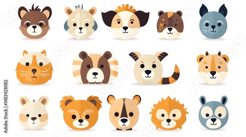 Collection of Cartoon Animal Character Icons for Design Projects and Branding