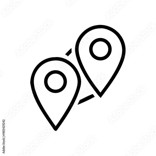 Two Map Pins in Proximity Icon Representing Nearby Locations, Close Destinations, and Geographic Closeness