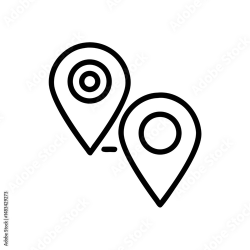 Two Map Pins in Proximity Icon Representing Nearby Locations, Close Destinations, and Geographic Closeness