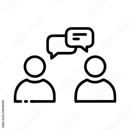 Two Users Conversing Icon Representing Face-to-Face Dialogue, Social Interaction, and Verbal Communication
