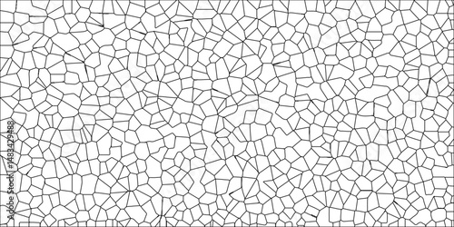 A metal grid stands isolated against a white background with White color Broken Stained-Glass. White color Broken Stained-Glass Background with black.  Diamond shape polygonal texture.