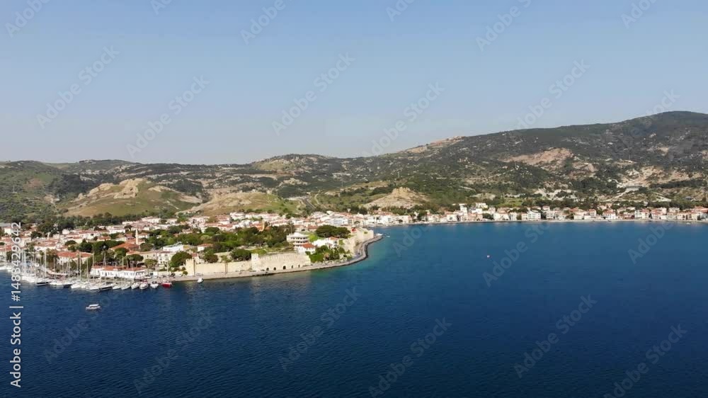 Aerial View of Coastal Town and Harbor on Sunny Day Aerial View of Coastal Town and Harbor on Sunny Day