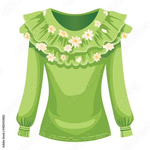 Light Green Top with Daisy Ruffles - Vector Illustration