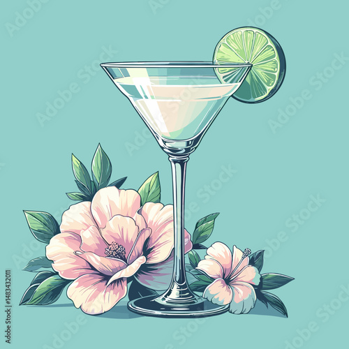 Daiquiri cocktail on blue background in retro pop art style vector