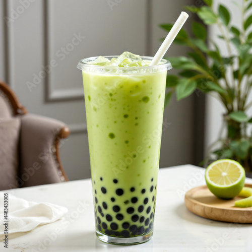 green smoothie with kiwi and mint