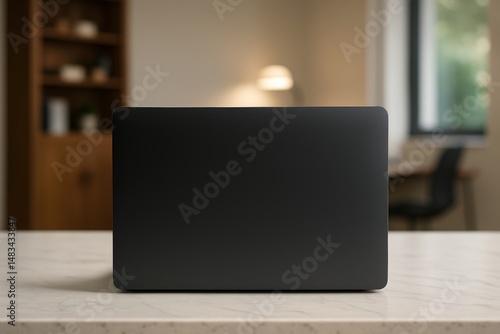 Wallpaper Mural Black Laptop Mockup for Sticker or Case Design in Home Office Setting Torontodigital.ca