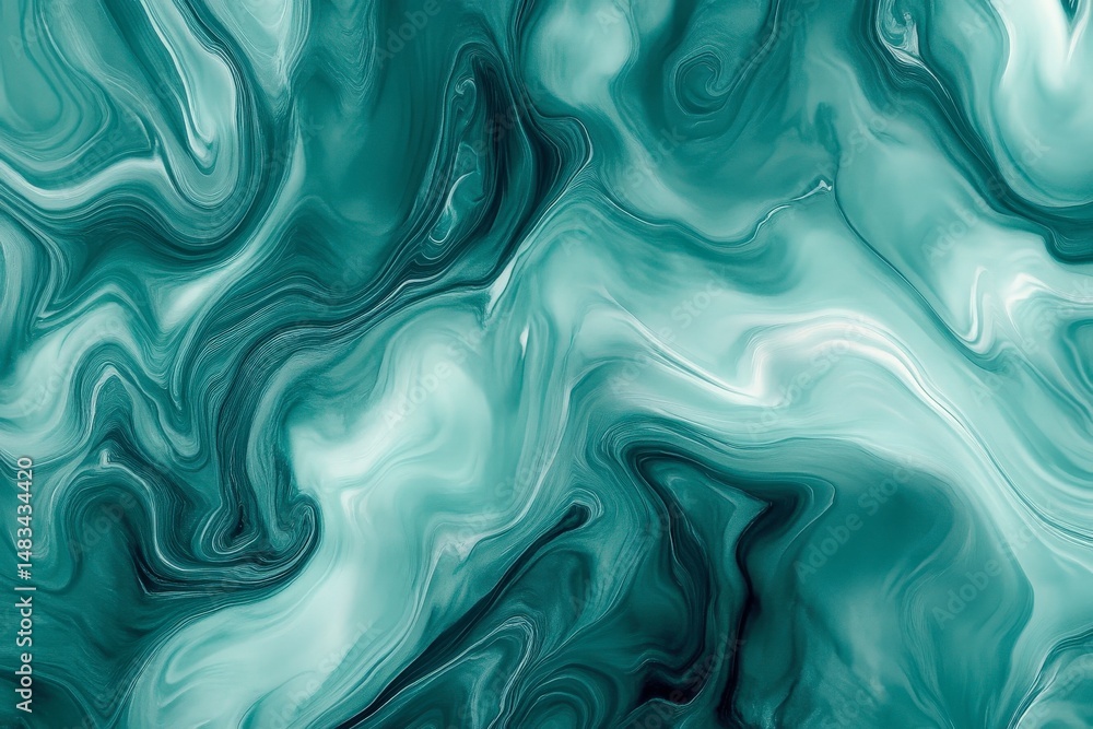 Obraz premium Abstract teal and white marble swirl pattern.