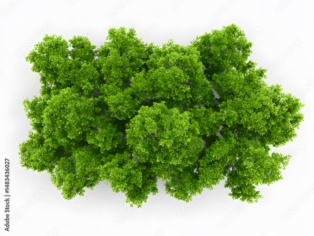Fototapeta premium 3d Photorealistic green tree cluster, top view, isolated on white backdrop