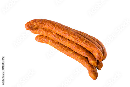 Light smoked spicy sausages up view