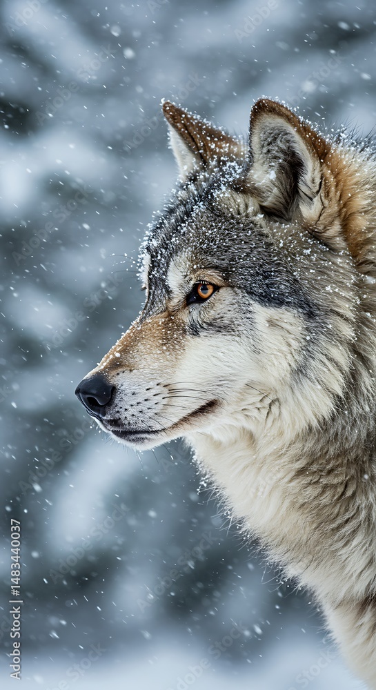 Fototapeta premium Winter's Gaze: A Wolf's Portrait