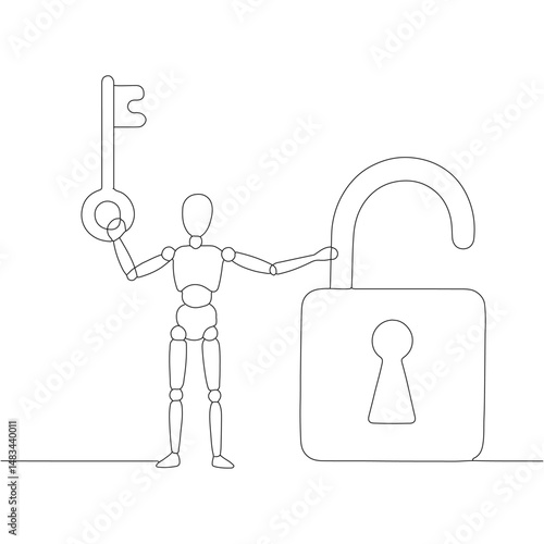 Minimalist Line Art Key and Unlock Concept