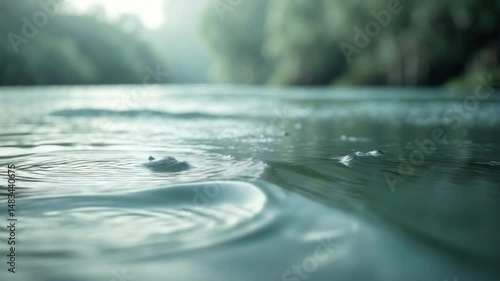 Calm River Water Surface Glowing in Natural Light