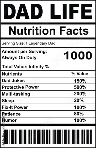 Dad life nutrition fact label
