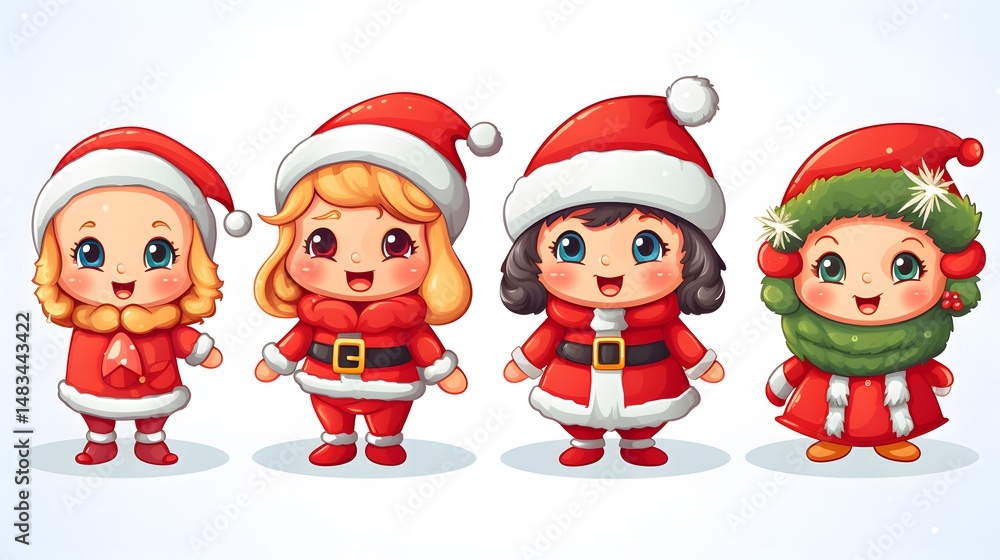 Collection of Festive Christmas Cartoons in Vector Illustration for Seasonal Designs Collection of Festive Christmas Cartoons in Vector Illustration for Seasonal Designs