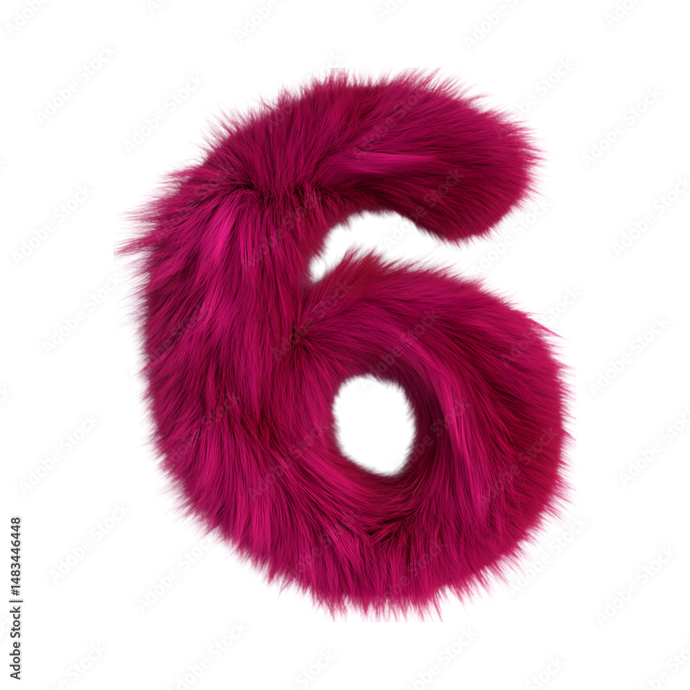 Pink Furry Number Six on Transparent Background Graphic Design Element Pink Furry Number Six on Transparent Background Graphic Design Element