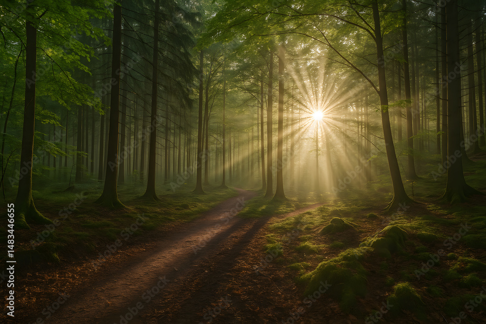 Fototapeta premium Sunlight Streaming Through a Forest Path