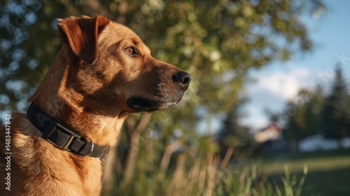 Curious dog gazing at the sky