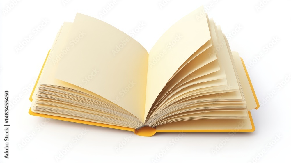Fototapeta premium Open yellow notebook showcasing blank pages.