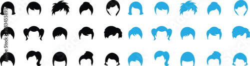 Hairstyle icon set Male Hairstyle Illustration female Hairstyle Illustration Different types of wigs. Black and white vector set of men hairstyle silhouettes Hairstyle icon set editable perfect vector