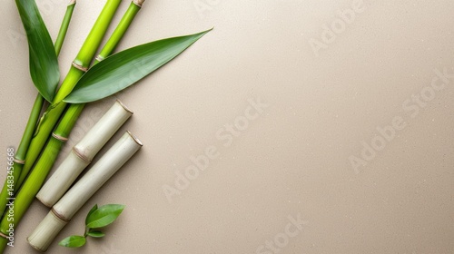A natural arrangement of bamboo stalks, leaves, and twigs.