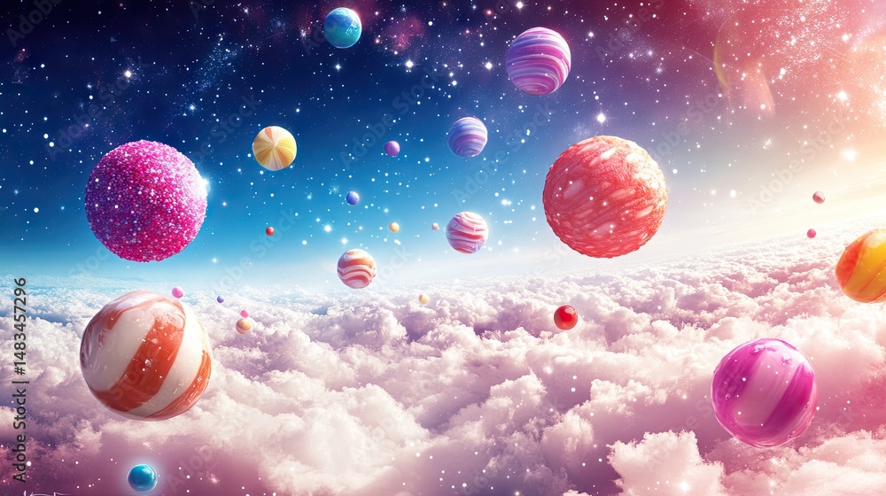 Floating Sphere Over Cloudscape and Starry Sky Floating Sphere Over Cloudscape and Starry Sky