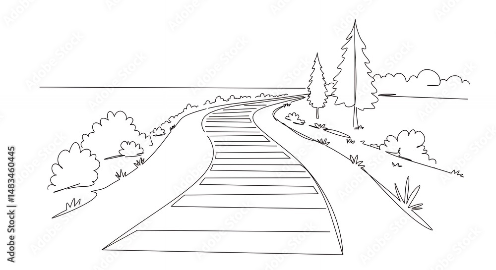Obraz premium Hand drawn winding path through scenic landscape