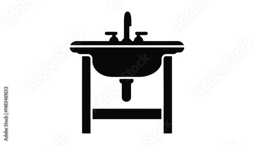 Bathroom Sink Icon Vector. Plumbing, Faucet, and Washbasin Silhouette Illustration.