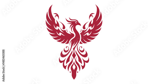 Tribal Phoenix Bird Vector. Mythical Firebird Symbol of Rebirth, Power, and Strength.