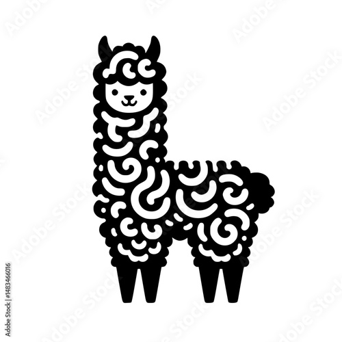 Whimsical Black & White Alpaca Illustration - Vector Design