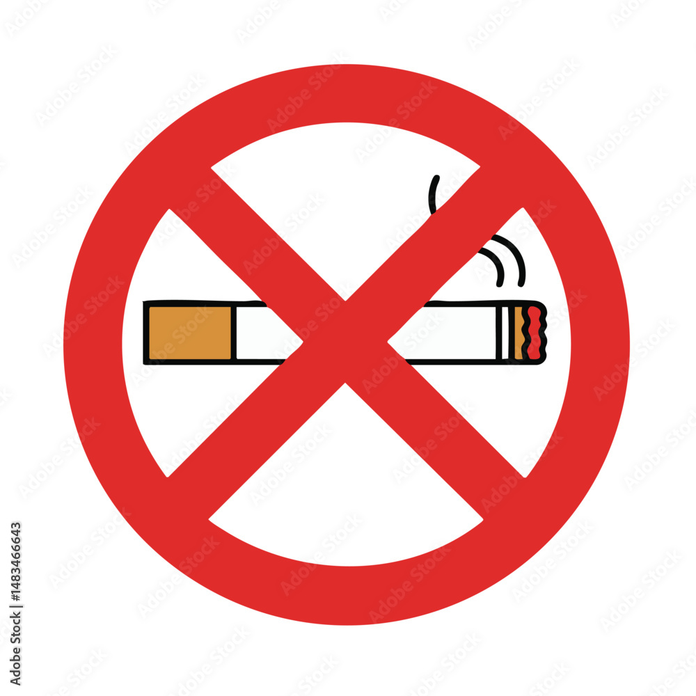Fototapeta premium Red Circle No Smoking Sign with Cigarette Graphic
