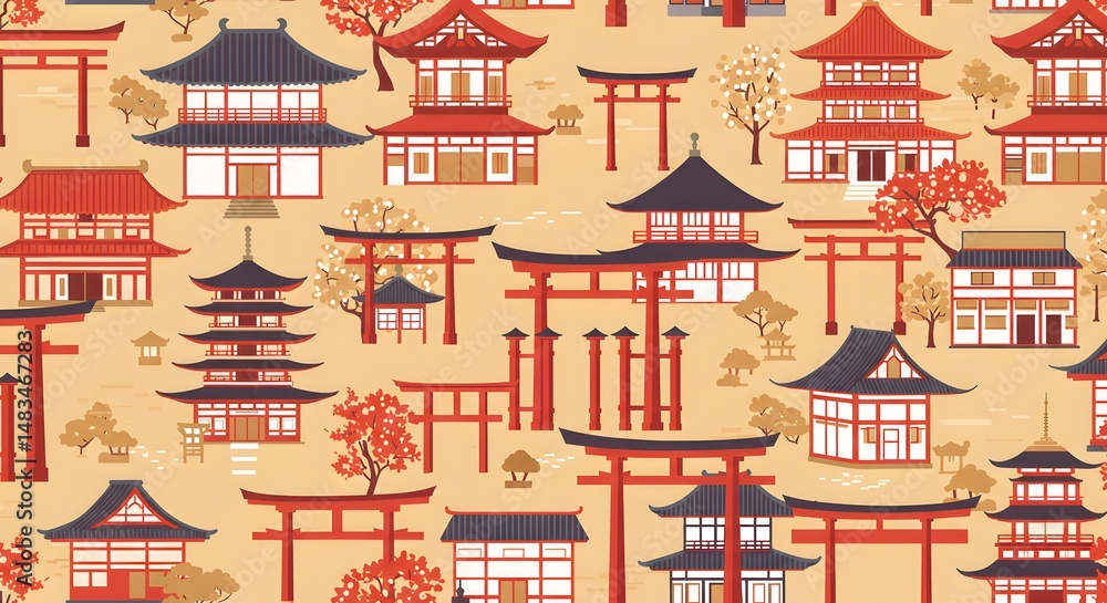 Naklejka premium Traditional Japanese Architecture Pattern