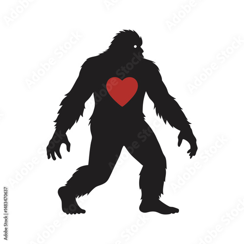 bigfoot heart valentines day yeti silhouette vector
