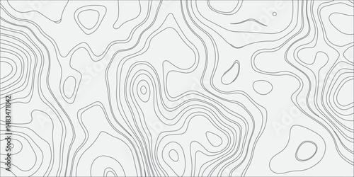 "Design a smooth, seamless topographic contour map pattern in black and white. The illustration should feature flowing, organic lines that mimic natural elevation changes, creating a modern, abstract.