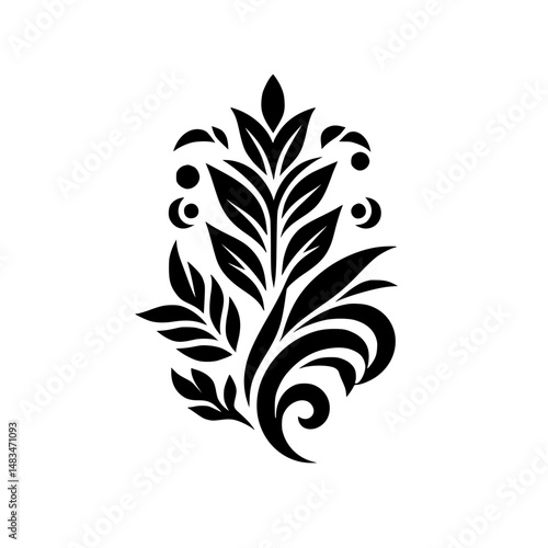 Elegant Black & White Floral Motif, Decorative Vector Design