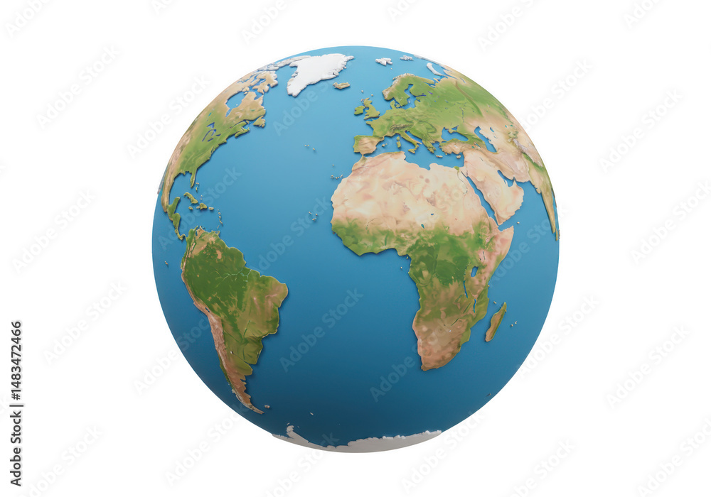 Naklejka premium Earth globe model illustration world map geography continents on transparent background