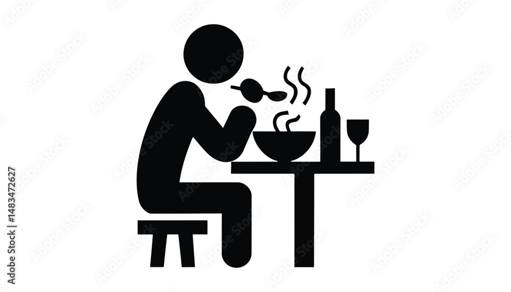 Fototapeta premium Dining Icon Vector. Person Eating Food with Spoon at Restaurant Table Illustration.