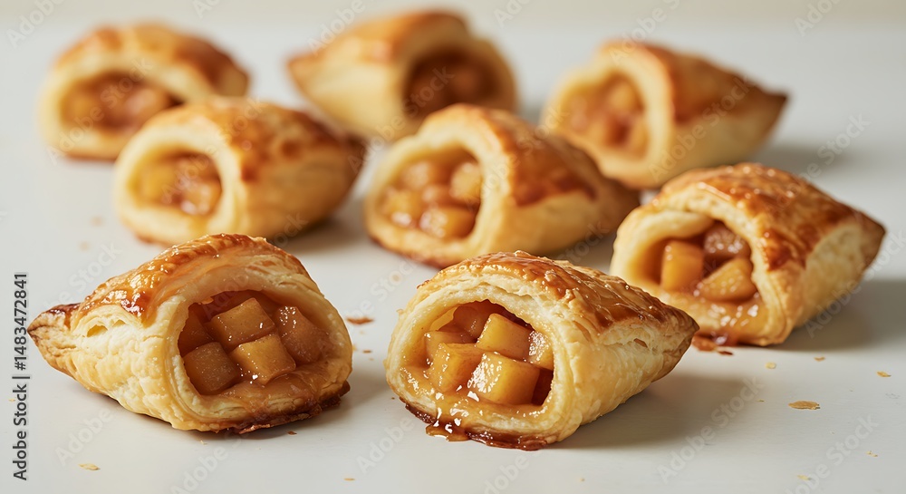 Homemade puff pastry pies filled with caramelized apples . isolated on white background. Homemade puff pastry pies filled with caramelized apples . isolated on white background.