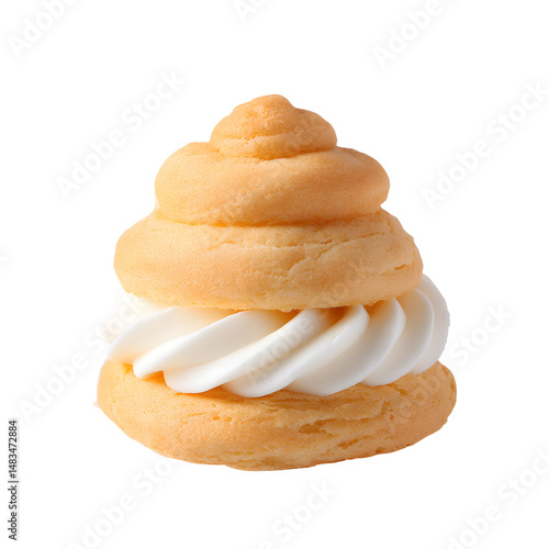 Close-Up of Cream Puff with Cream Isolated on White