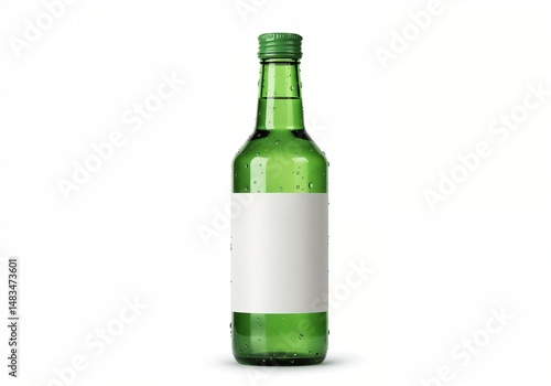 Green soju bottle mockup with blank label – isolated for packaging design and alcohol branding