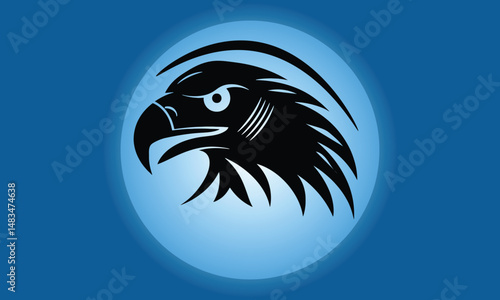 A stylized  black silhouette of an eagle's head vector art