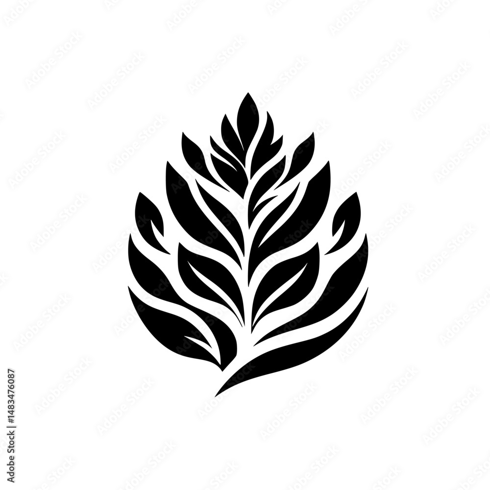Obraz premium Abstract Leaf Design, Black and White, Minimalist, Vector