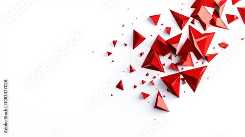 Abstract red triangles scattered on a white background, creating a dynamic visual effect.