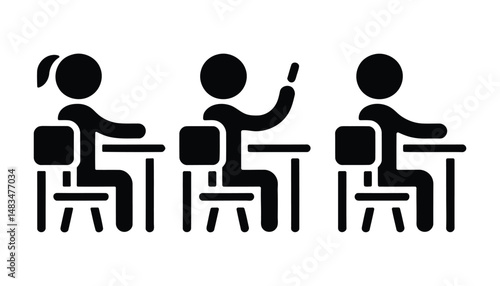 Classroom Students Icon Vector. School Education Pictogram of Kids Sitting at Desks.