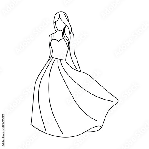 Elegant woman in a flowing gown, perfect for fashion design inspiration.