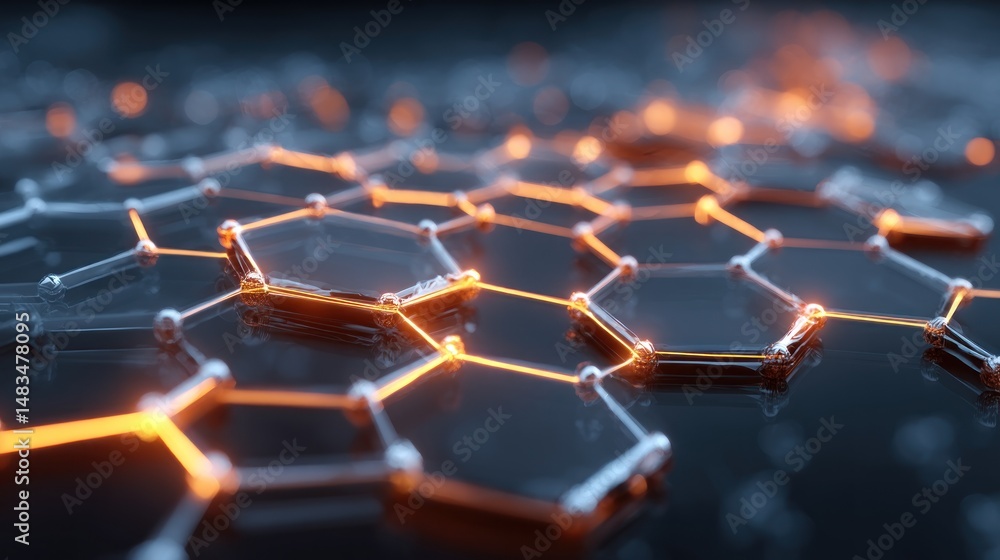 Obraz premium Abstract hexagonal molecular structure with glowing connections