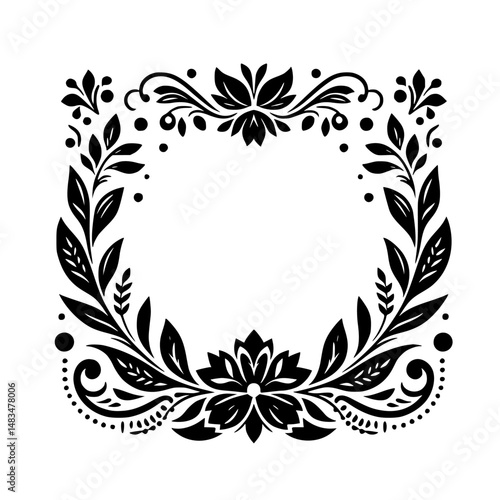 Elegant Floral Frame in Black and White - Decorative Border Design