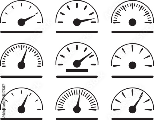 Collection of speedometer icons measuring different speeds vector illustration black and white